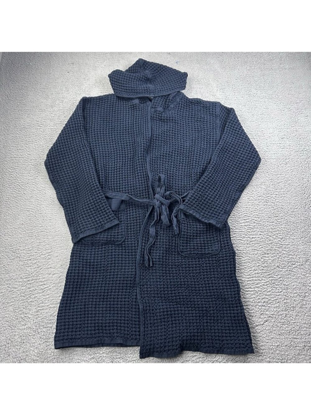 Onsen x Huckberry Hooded Supima Waffle Bath Robe Twilight Blue Sz Large